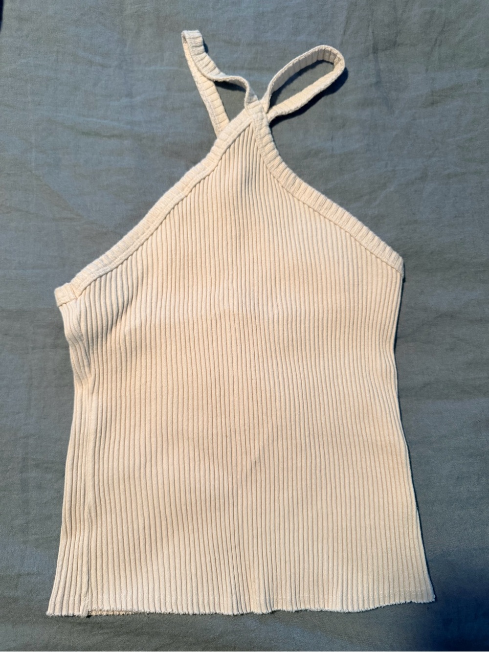 T.La Anthropologie Medium Tank Top Cream Ribbed Halter Top Medium 100% cotton